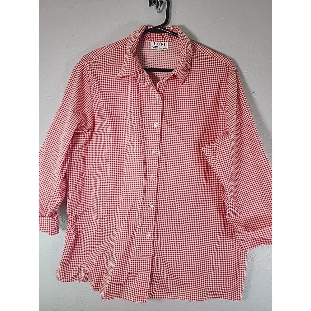 Vtg Lori Of California By AM Casuals Women's Size L Red White Gingham Plaid 70s